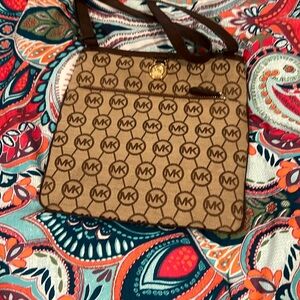 Michael Kors Tan Logo Patterned Crossbody